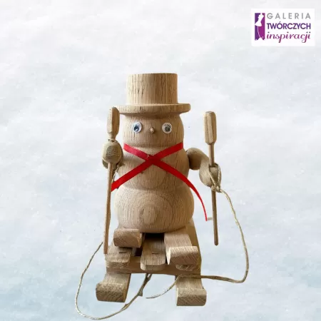 Bałwan na sankach - drewniany 20 cm